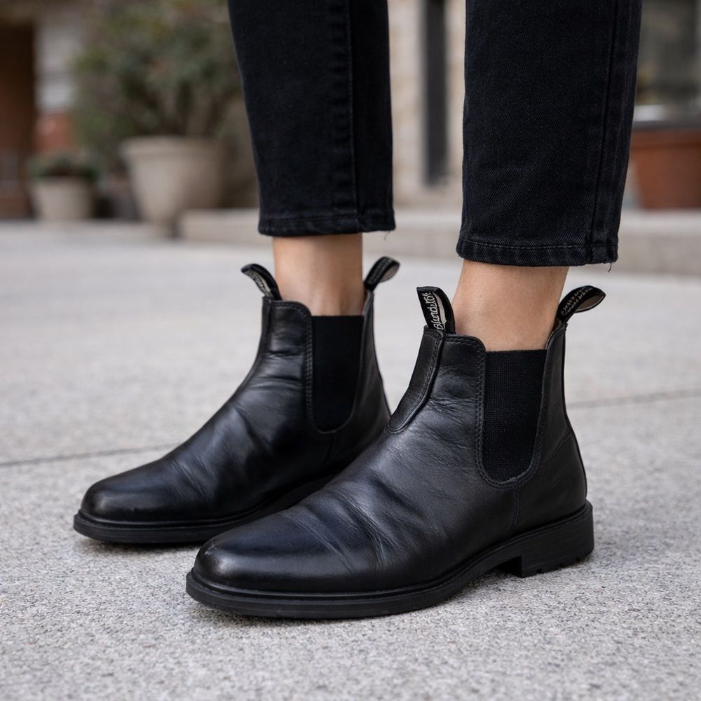 Blundstone Chisel Toe #068 Leather Chelsea Boots - Black - Unisex | Size AU6
